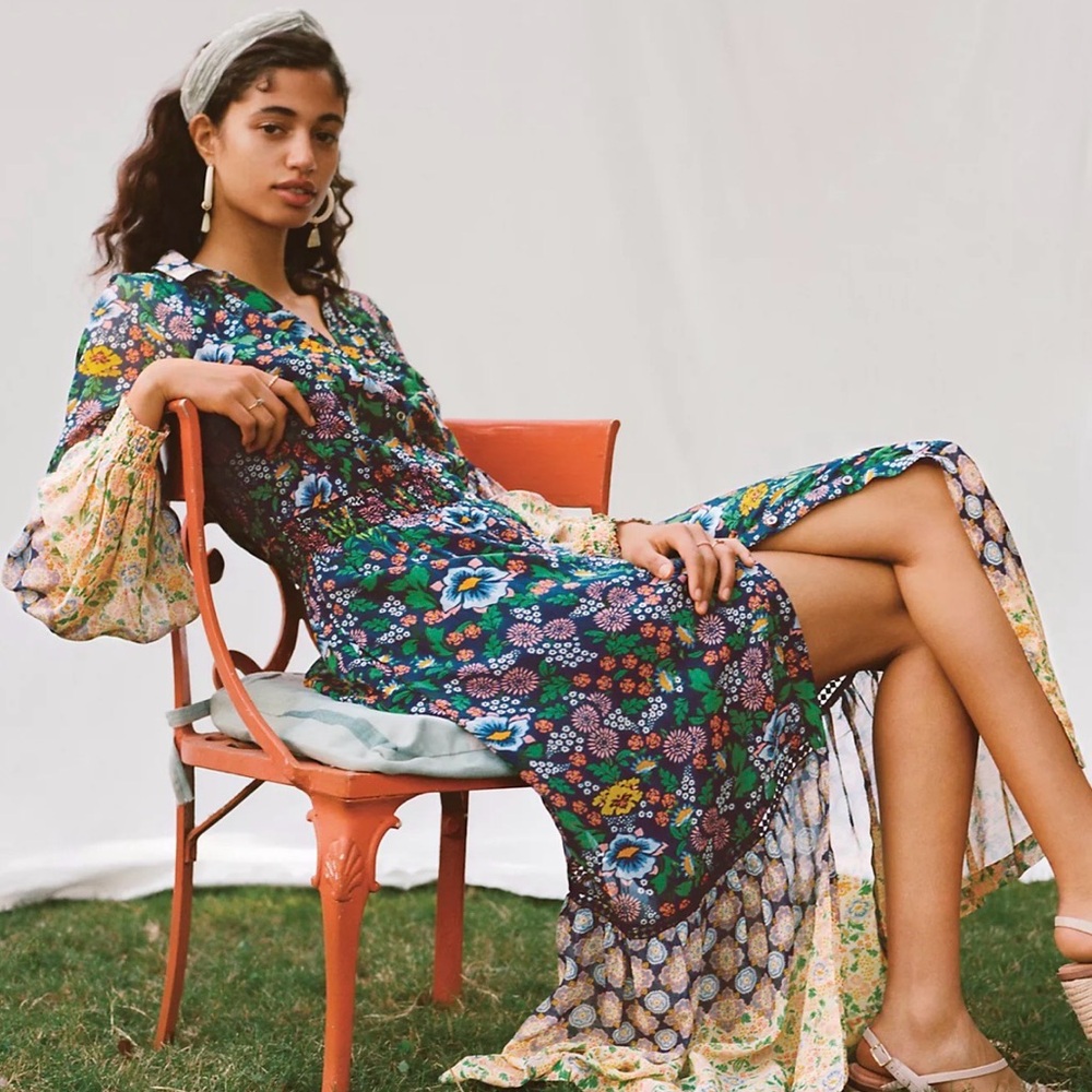 Anthropologie Maeve Ondine Maxi Dress Women Small Floral Cottagecore Boho Fairy